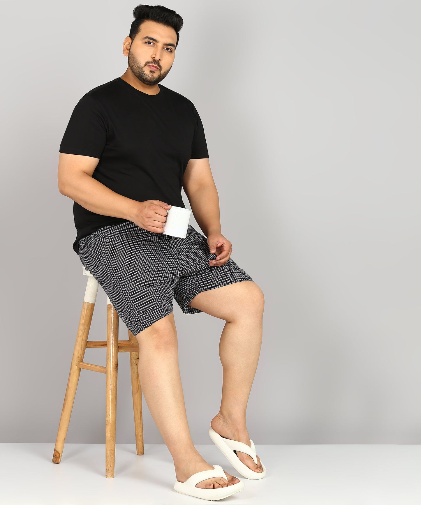 Men Plus Size Black and White Checked Boxer