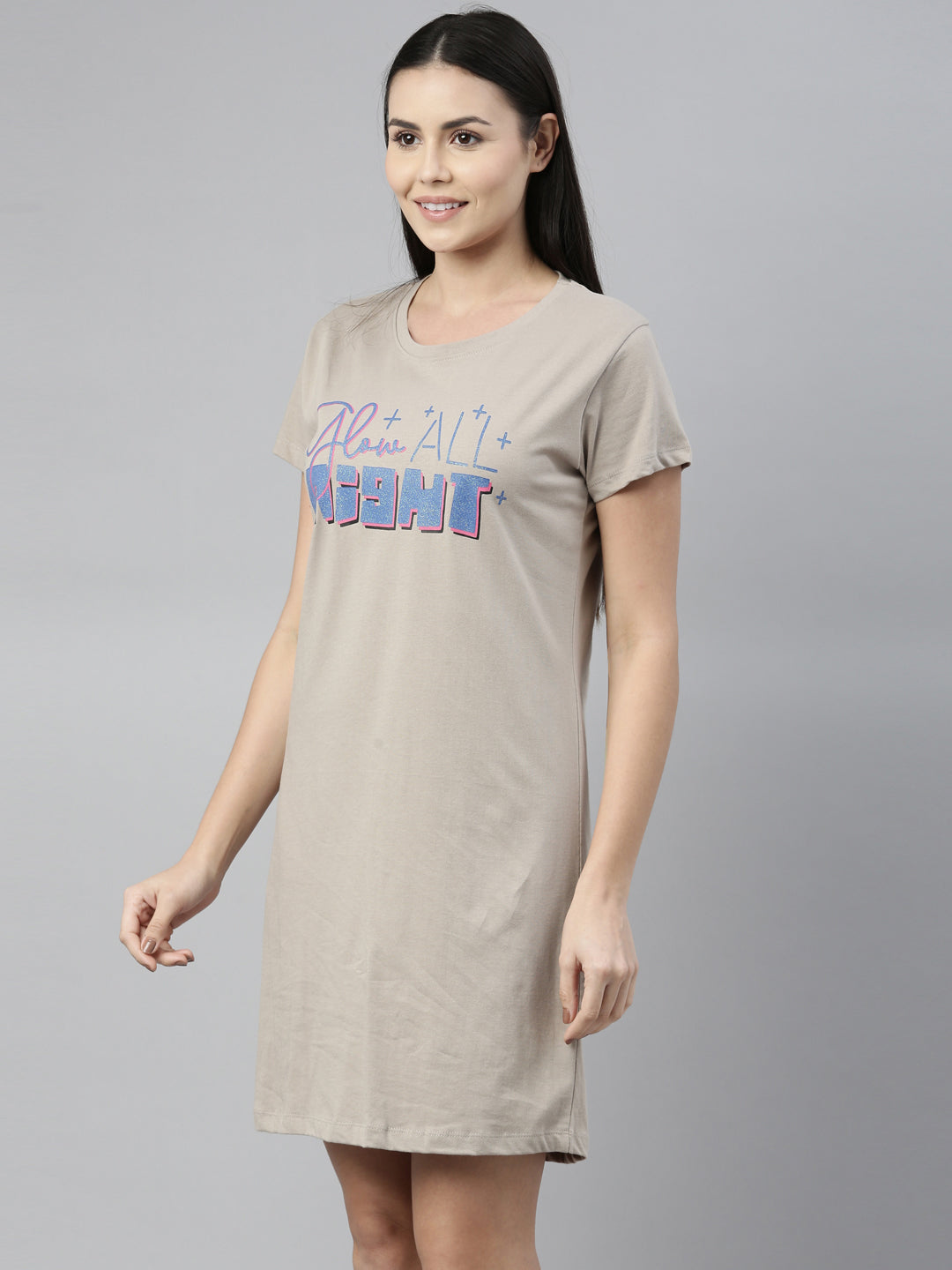 CURARE Women Printed Round Neck Brown LongTees