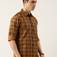 Men Mustard Checked Pure Cotton Full Sleeve Casual Shirt