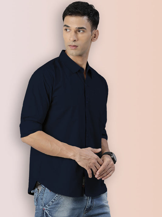 BROON Men Navy Blue Printed Full Sleeve Casual Shirt
