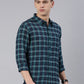 Men Navy Blue Checked Cotton Blend Casual Full Sleeve Shirt