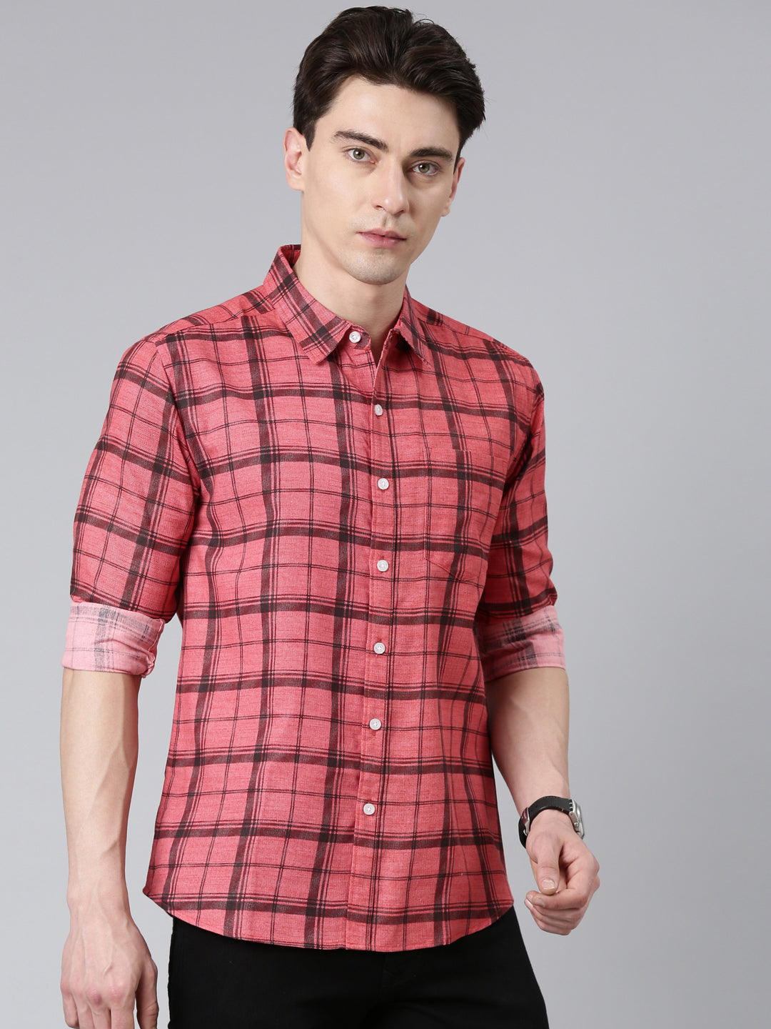 Red Checkered Pure Cotton Full Sleeve Shirt