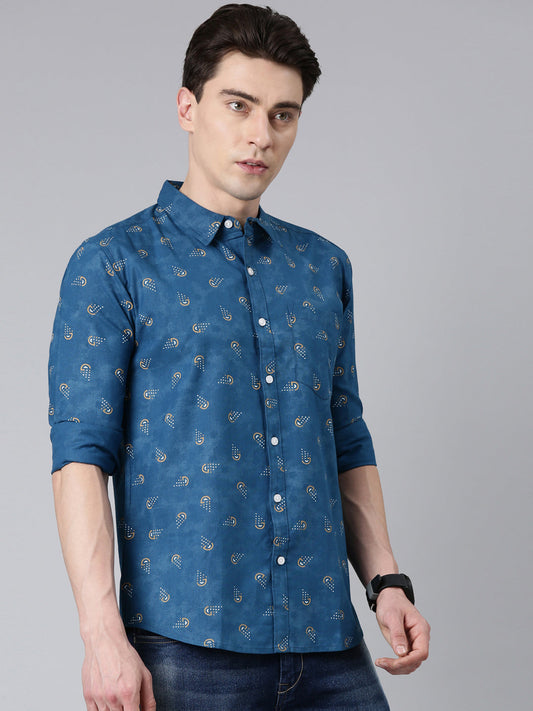Blue printed Pure Cotton Full Sleeve Shirt