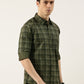 Men Olive Green Checked Pure Cotton Full Sleeve Casual Shirt