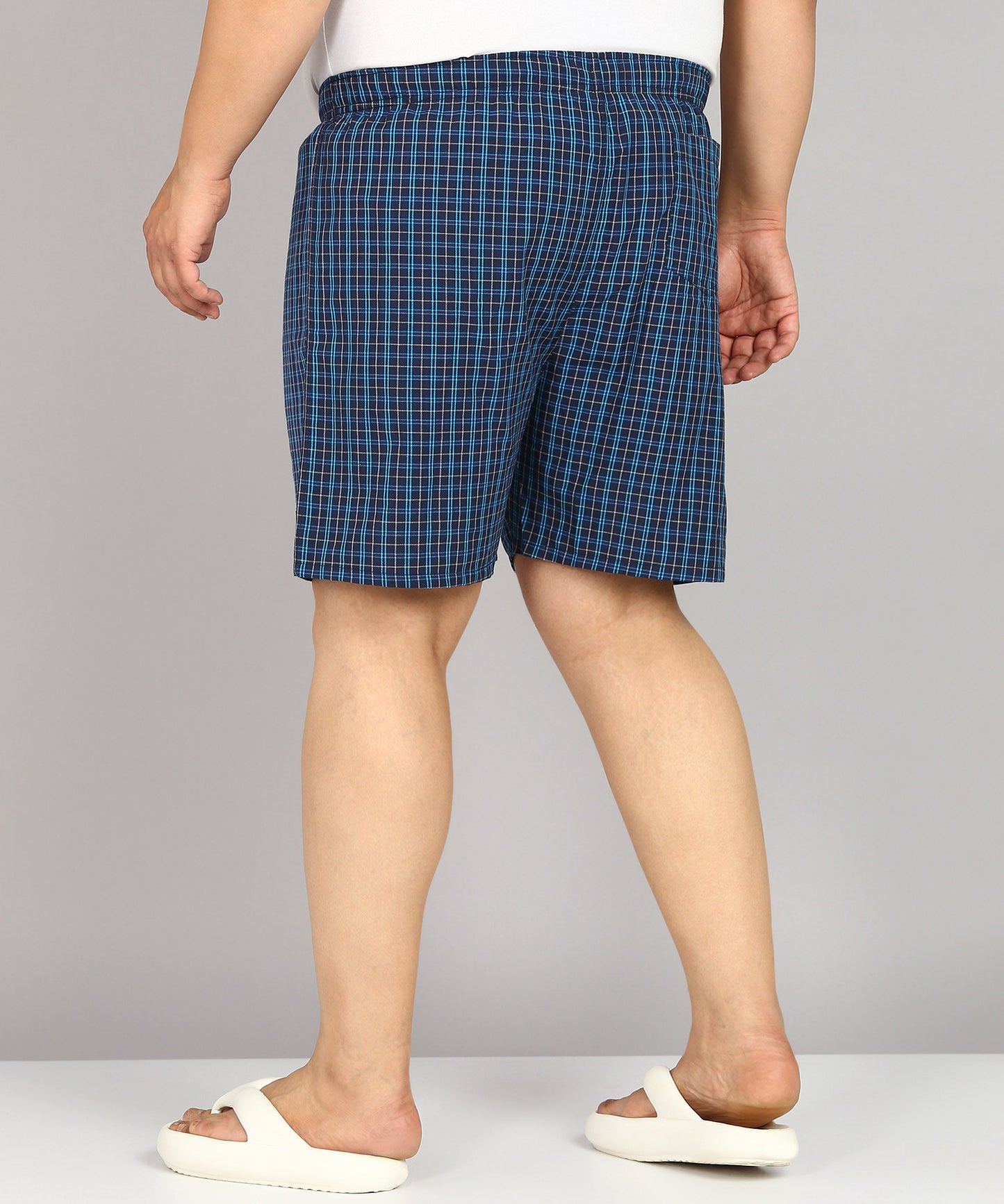 Men Plus Size Navy Blue and Blue Checked Boxer