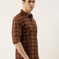 Men Brown Checked Pure Cotton Full Sleeve Casual Shirt