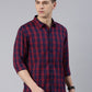 Men Red and Navy Blue Checked Cotton Blend Casual Full Sleeve Shirt