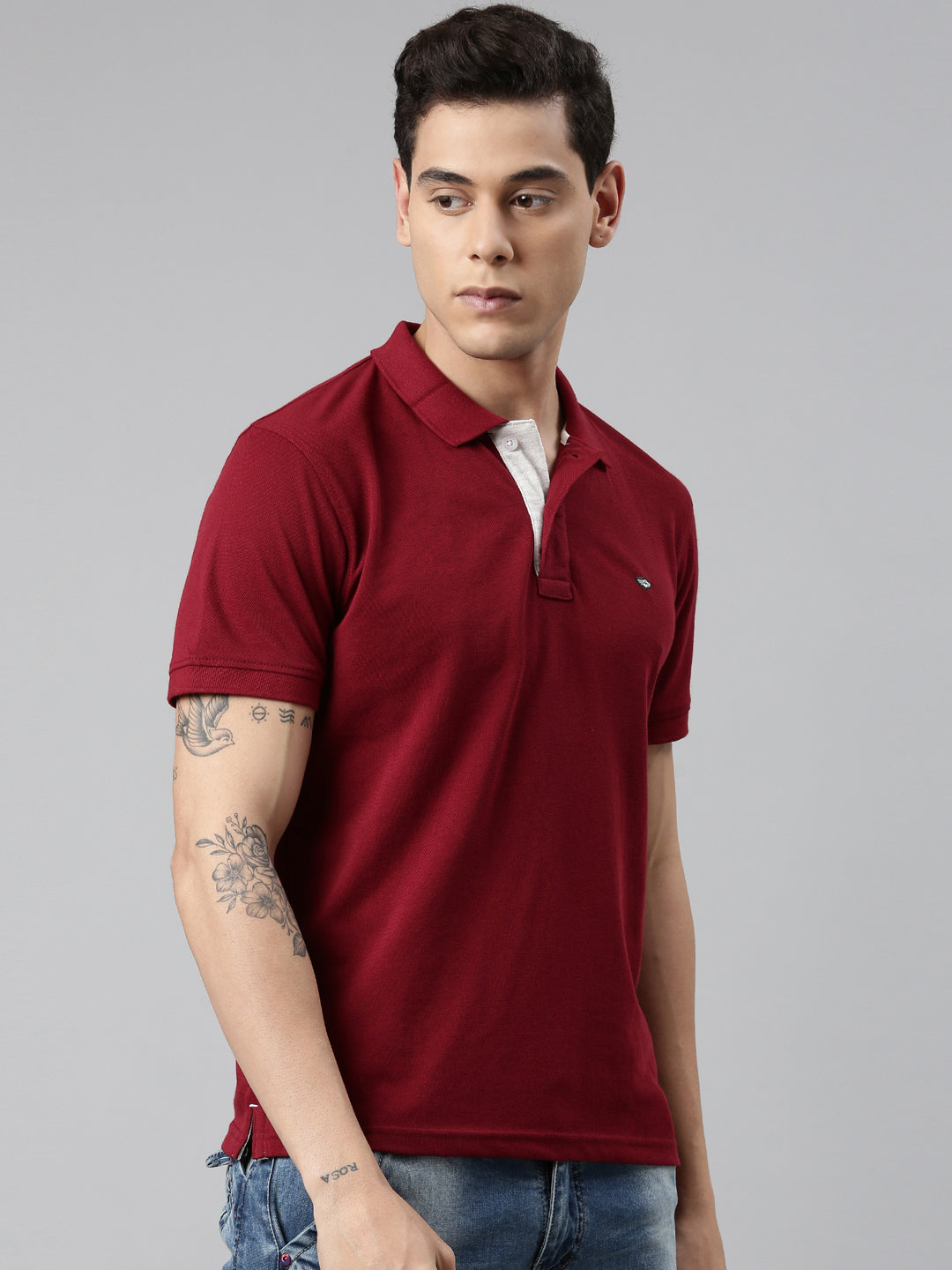 Men Maroon Solid Polo Collar T-shirt