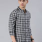 Men Black and White Checked Cotton Blend Casual Full Sleeve Shirt