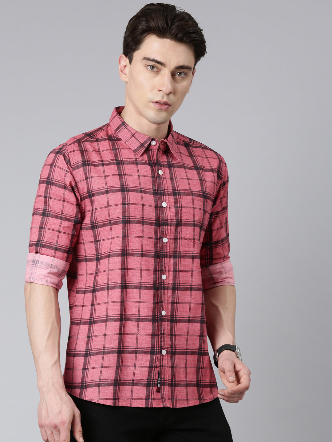 Pink Checkered Pure Cotton Full Sleeve Shirt