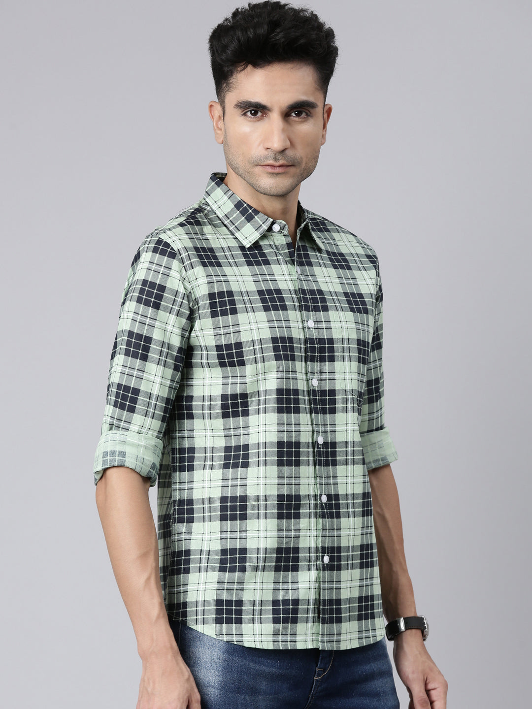 Men Light Green Printed Pure Cotton Full Sleeve Casual Shirt