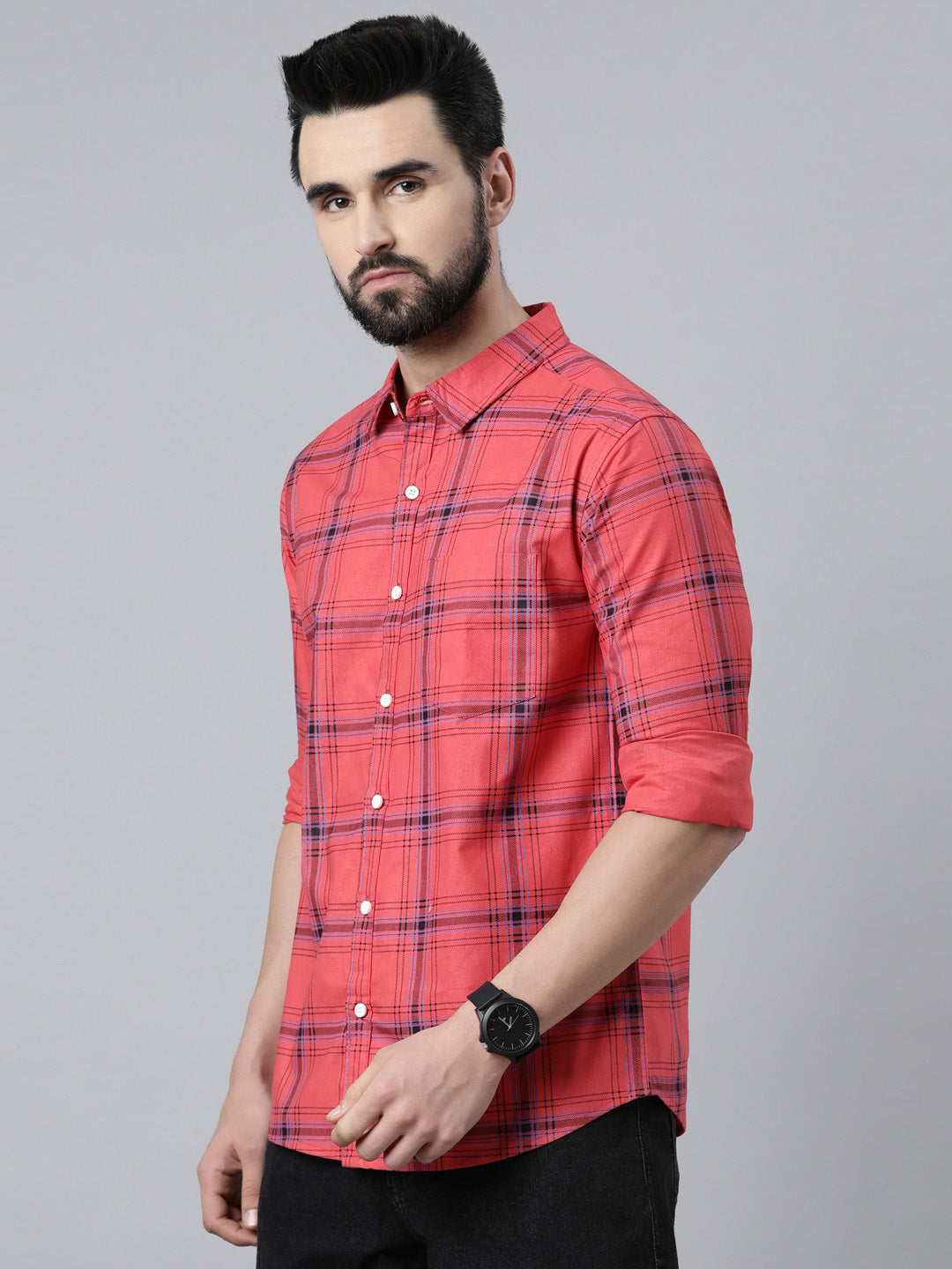 Red Checked Pure Cotton Full Sleeve Shirt