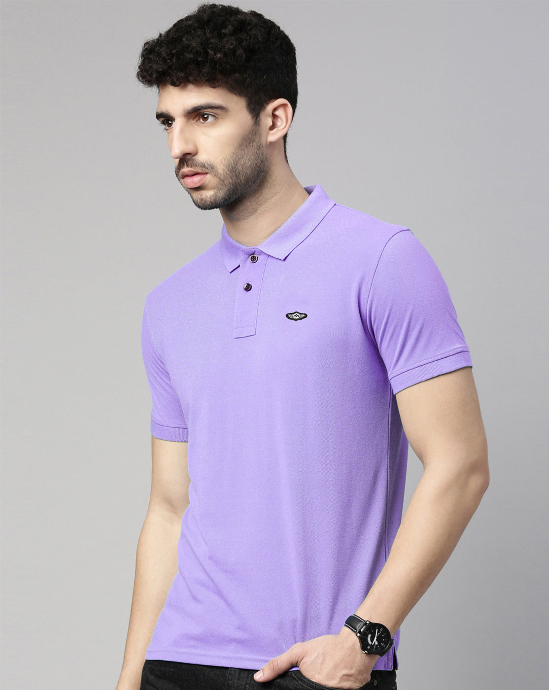 Men Lavender Solid Polo Collar T-shirt