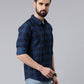 Dark Blue Checked Pure Cotton Casual Full Sleeve Shirt