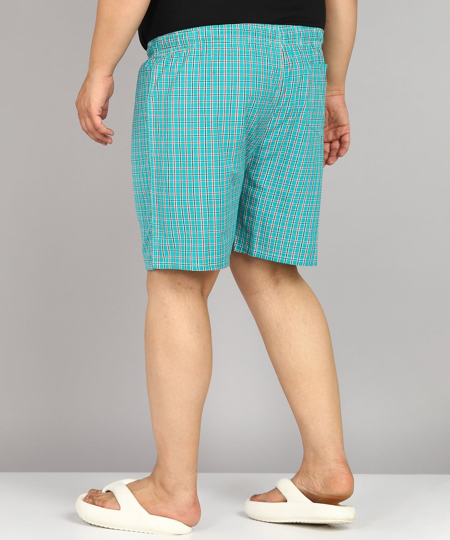 Men Plus Size Mint Green Checked Boxer