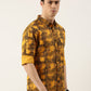 Men Yellow Printed Pure Cotton Full Sleeve Casual Shirt