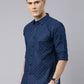Men Dark Blue Printed Pure Cotton Full Sleeve Casual Shirt