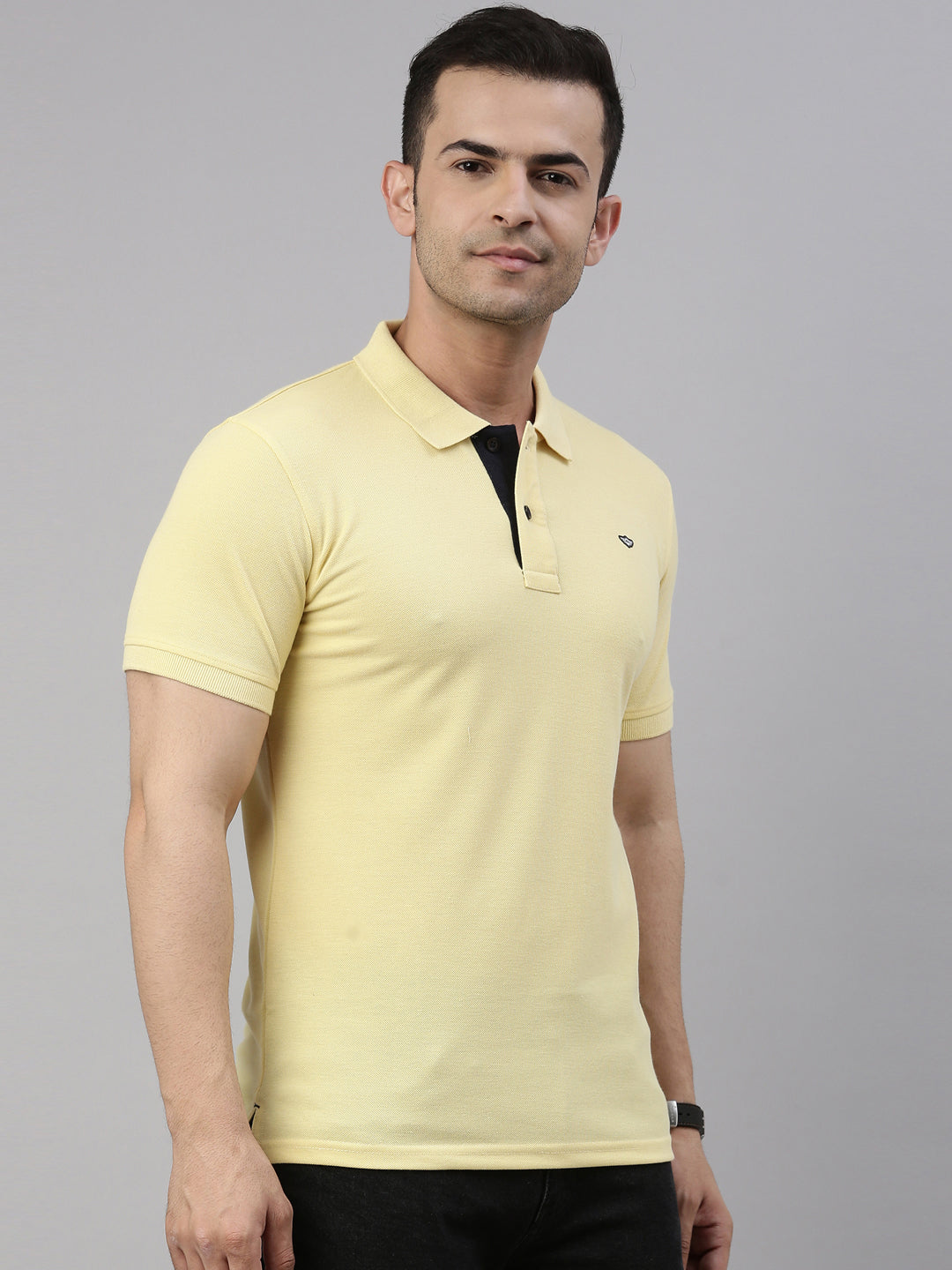 Men Yellow Solid Polo Collar T-shirt