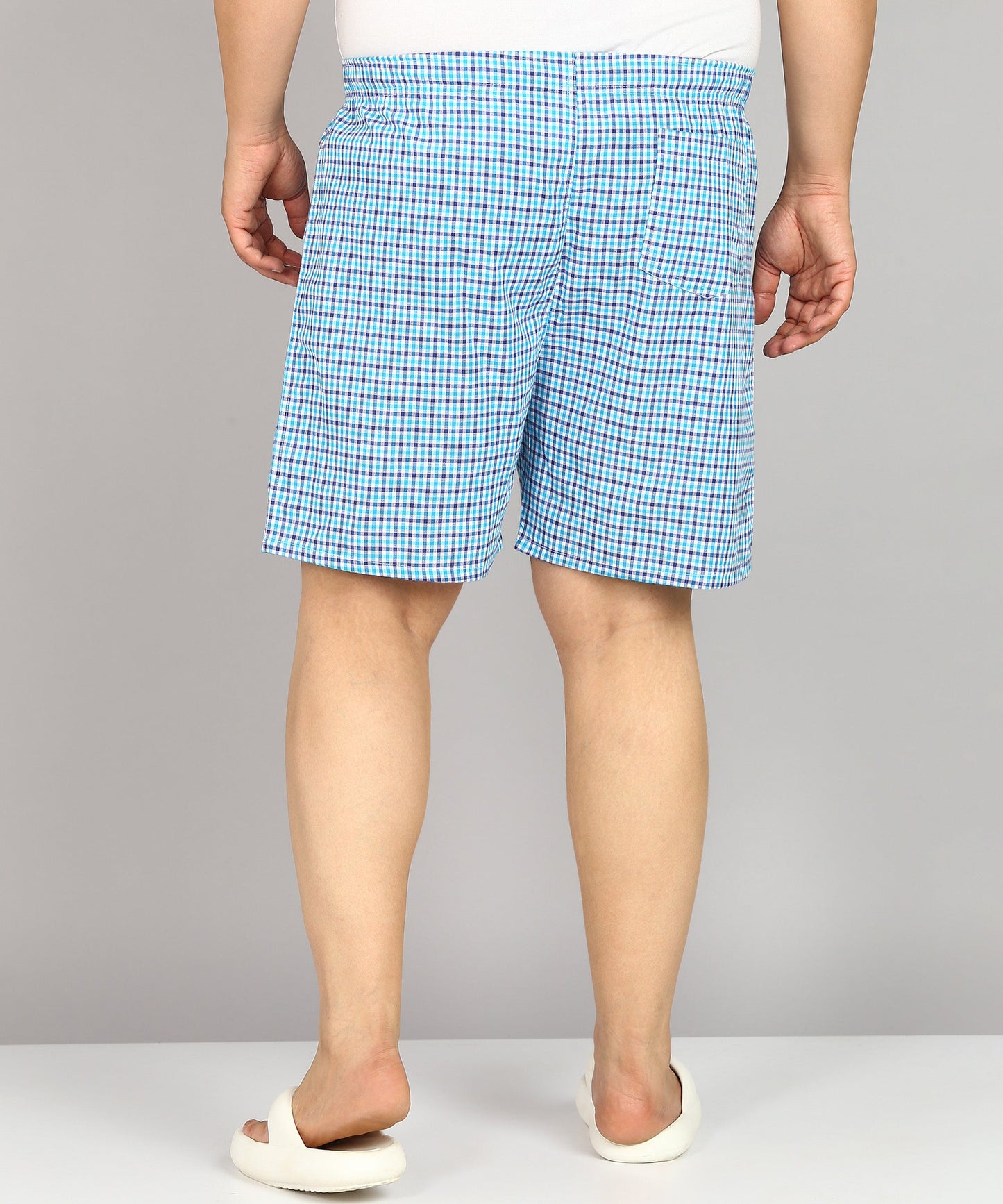 Men Plus Size Sky Blue and White Checked Boxer
