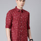Maroon printed Pure Cotton Full Sleeve Shirt