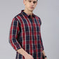 Men Navy Blue and Red Checked Cotton Blend Casual Full Sleeve Shirt