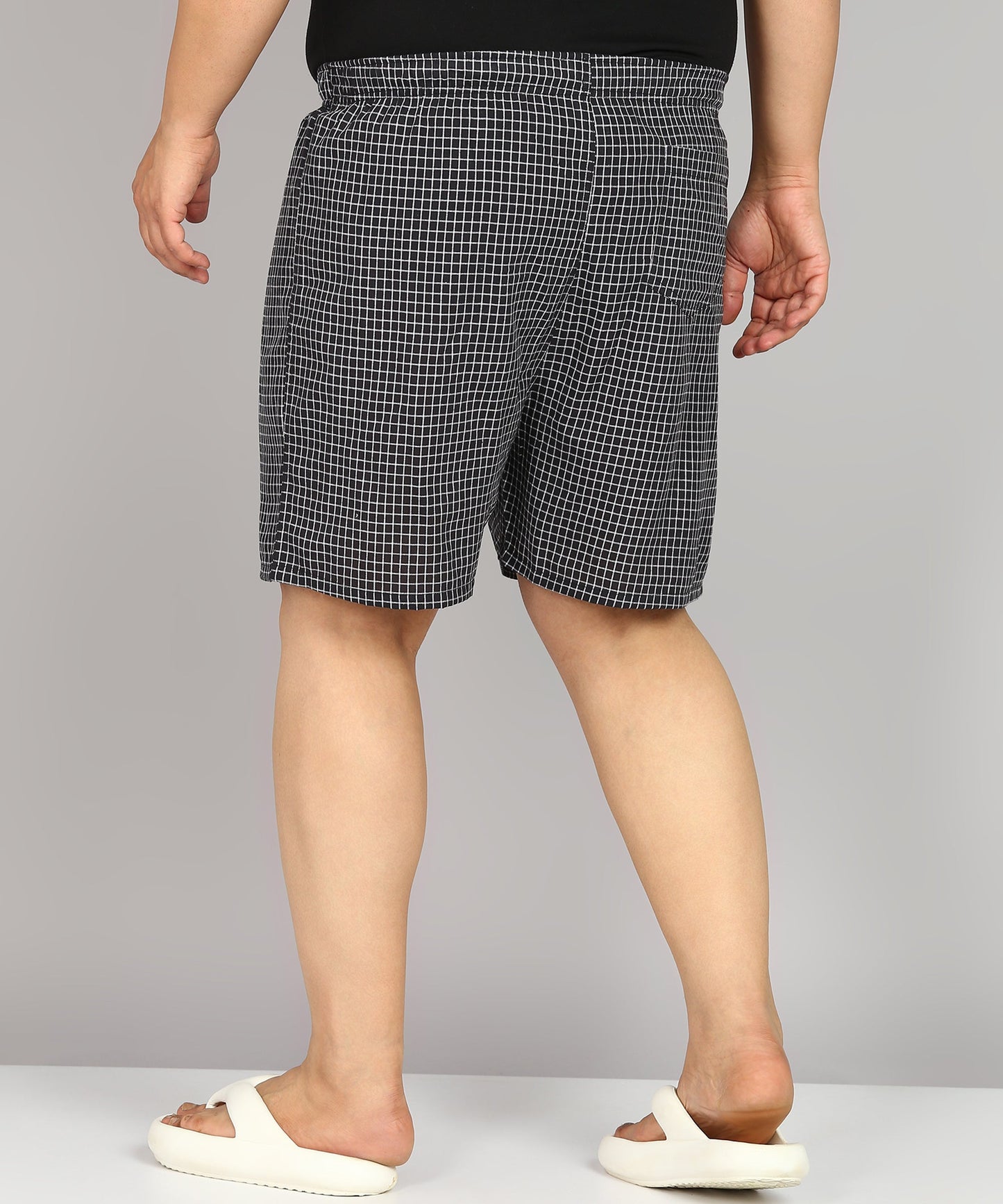 Men Plus Size Black and White Checked Boxer