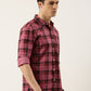 Men Dark Pink Checked Pure Cotton Full Sleeve Casual Shirt
