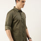 Men Olive Green Printed Pure Cotton Full Sleeve Casual Shirt