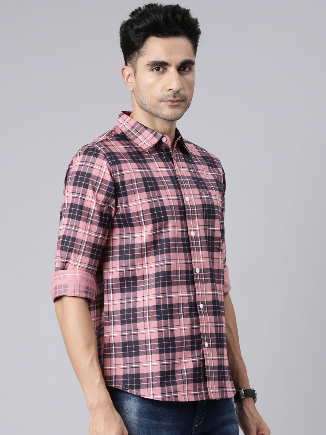 Men Pink Printed Pure Cotton Full Sleeve Casual Shirt