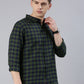 Men Olive Green and Navy Blue Checked Cotton Blend Casual Full Sleeve Shirt