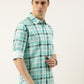 Men Teal Green Checked Pure Cotton Full Sleeve Casual Shirt