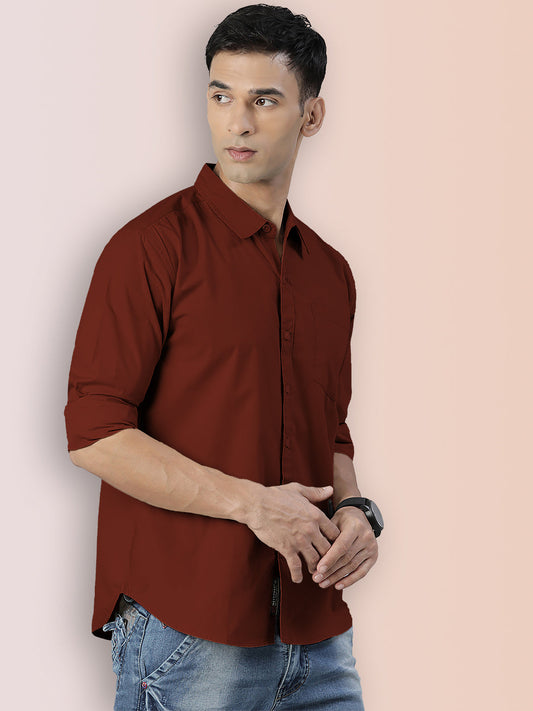 BROON Men Rust Printed Full Sleeve Casual Shirt