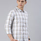 Men White Checked Cotton Blend Casual Full Sleeve Shirt