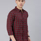 Men Maroon Checked Cotton Blend Casual Full Sleeve Shirt