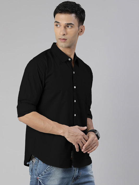 Men's Black and White Solid Full Sleeve Slim Fit Casual Shirts Pack of 2