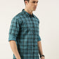 Men Blue Checked Pure Cotton Full Sleeve Casual Shirt