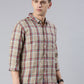 Men Beige Checked Cotton Blend Casual Full Sleeve Shirt