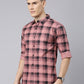 Men Pink And Black Checkered Pure Cotton Full Sleeve Casual Shirt