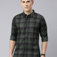 Men Olive And Black Checkered Pure Cotton Full Sleeve Casual Shirt