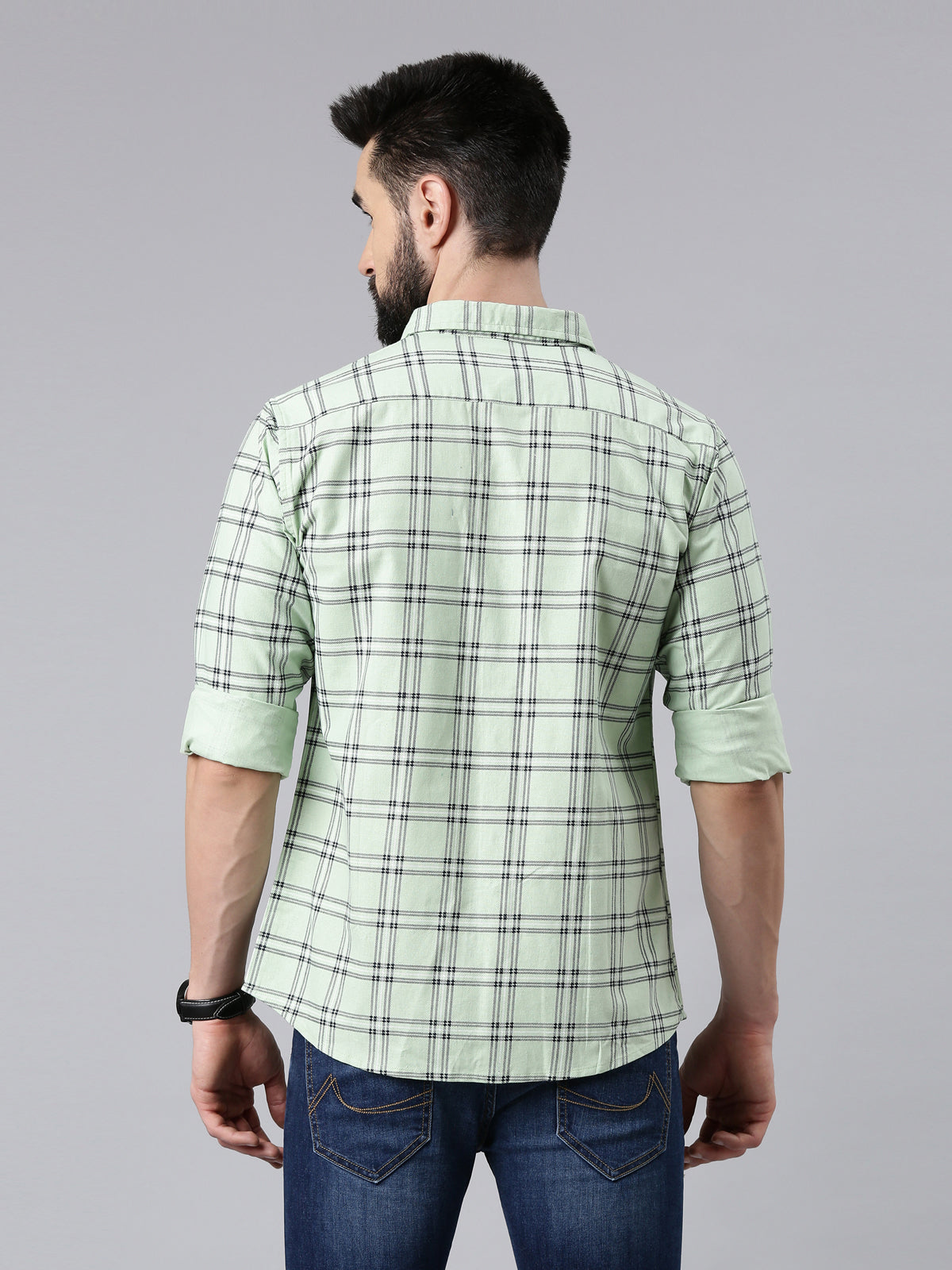 Green Checked Pure Cotton Casual Full Sleeve Shirt