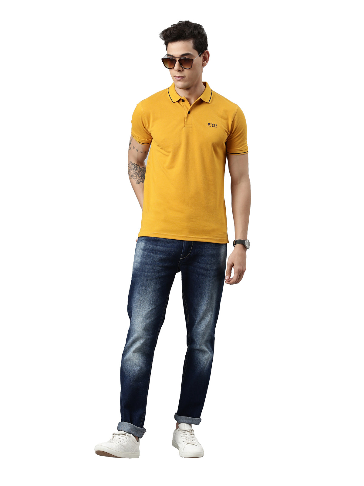 Men Solid Polo Collar Mustard T-shirt