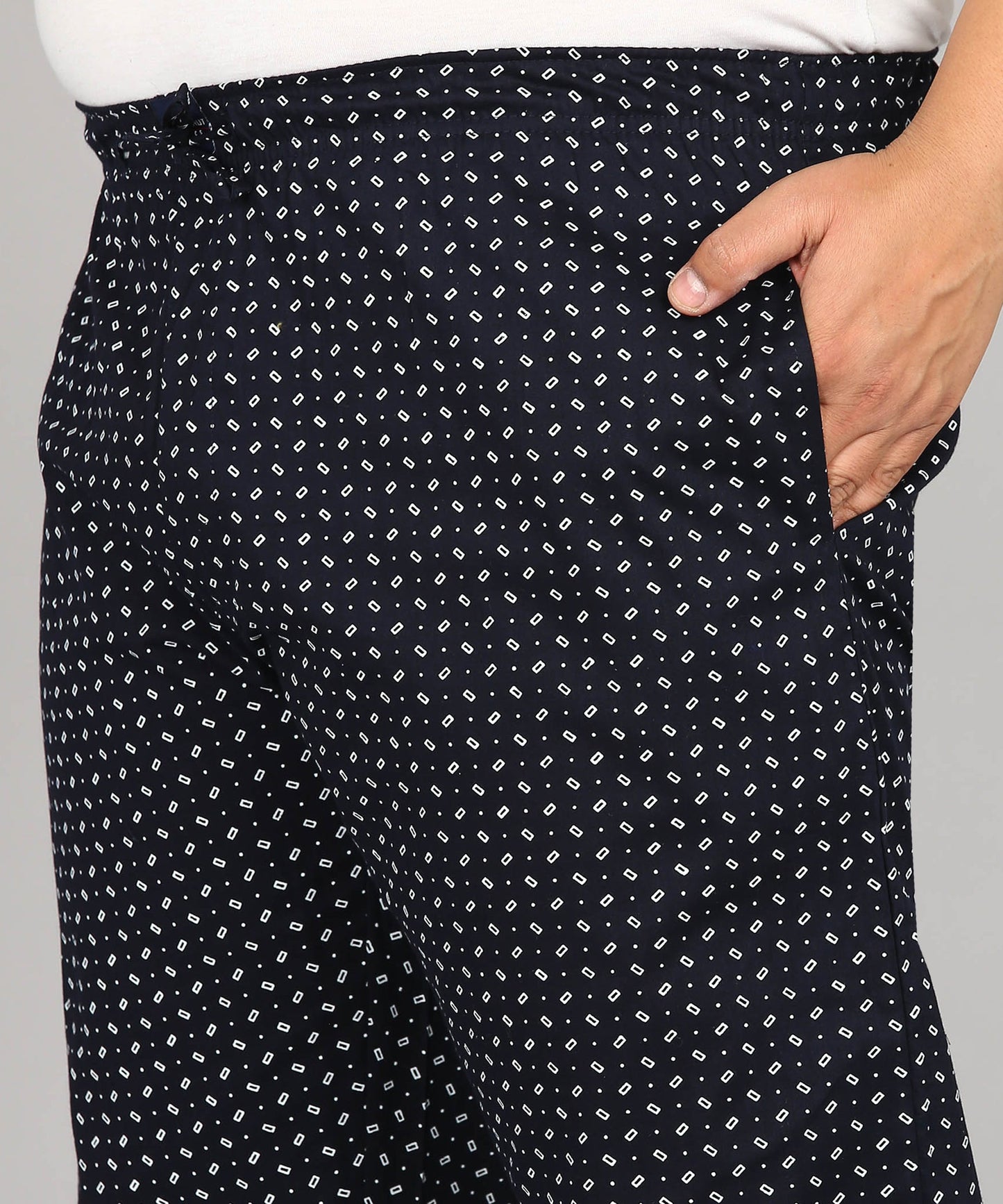 Men Plus Size Navy Blue Printed Pyjama