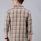 Men Beige Checked Cotton Blend Casual Full Sleeve Shirt