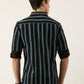 Men Black and Blue Striped Pure Cotton Full Sleeve Casual Shirt