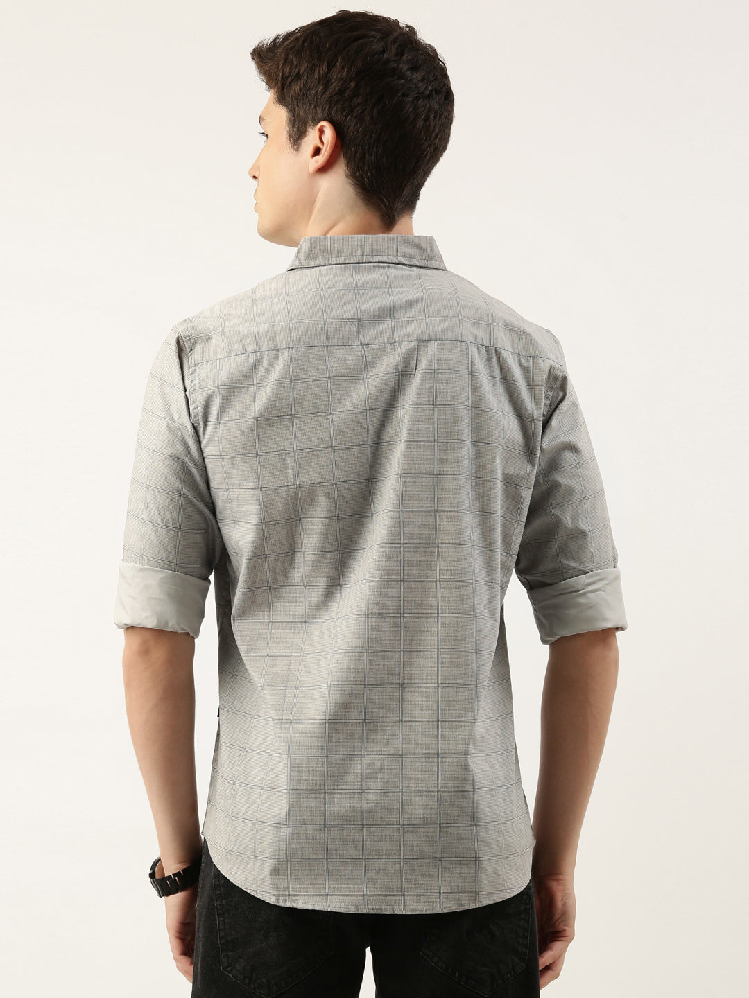 Men Grey Printed Pure Cotton Full Sleeve Casual Shirt