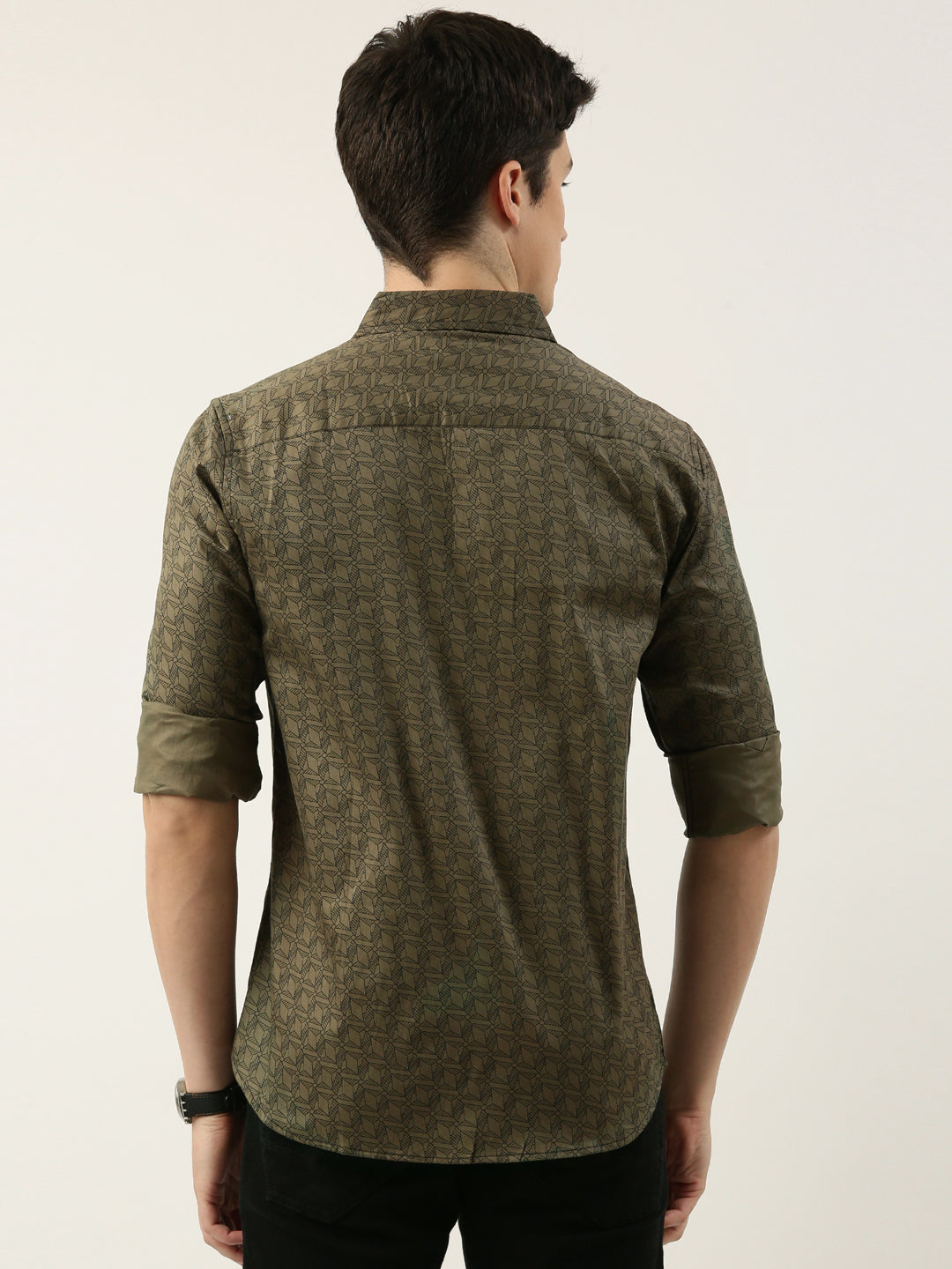 Men Olive Green Printed Pure Cotton Full Sleeve Casual Shirt