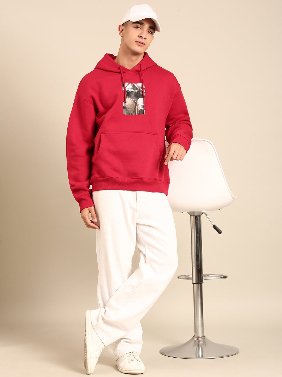 Men Printed Full Sleeve Hooded Sweatshirt