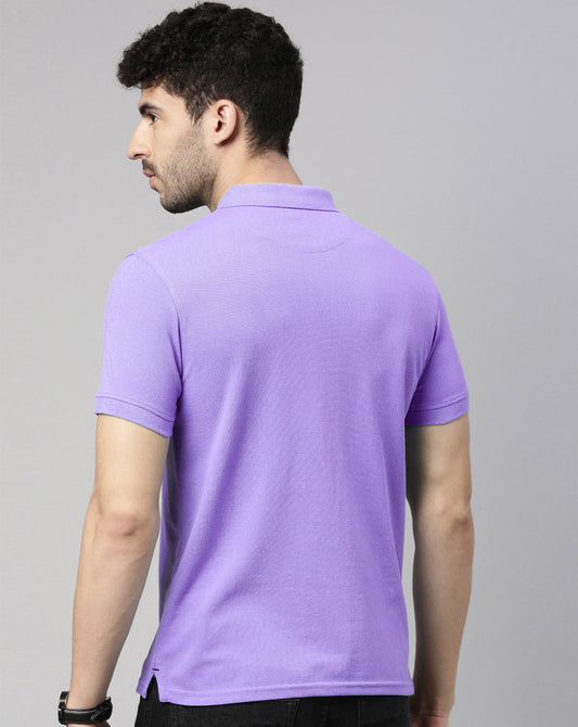 Men Lavender Solid Polo Collar T-shirt