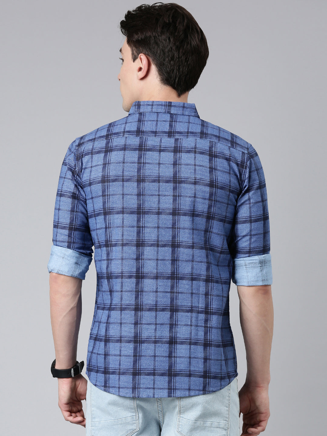 Blue Checkered Pure Cotton Full Sleeve Shirt