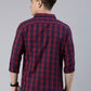 Men Red and Navy Blue Checked Cotton Blend Casual Full Sleeve Shirt